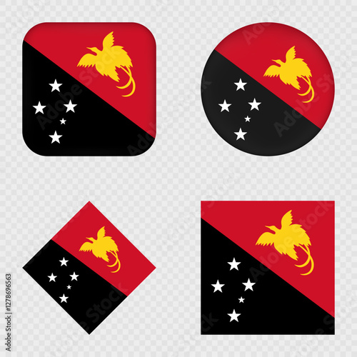 Papua New Guinea Flag Icons Pack. Vector illustration.