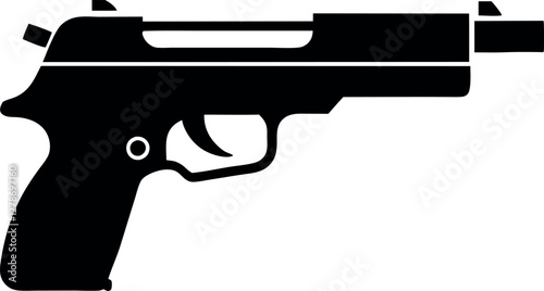 Minimalist Black Gun Silhouette Vector Illustration | Simple Firearm Icon for Weapon, Military, Security, Hunting, Shooting, Tactical, Defense, War, Law Enforcement, and Combat Design Elements