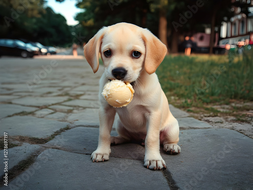 Adorable Puppy with Ice Cre...