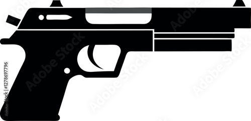 Minimalist Black Gun Silhouette Vector Illustration | Simple Firearm Icon for Weapon, Military, Security, Hunting, Shooting, Tactical, Defense, War, Law Enforcement, and Combat Design Elements