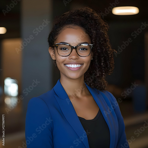 Smiling Woman in Blue Blaze...