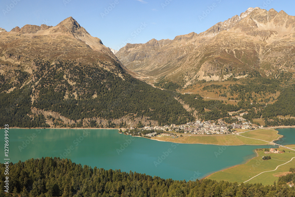 custom made wallpaper toronto digitalPanorama von Silvaplana am gleichnamigen See mit Piz Polaschin (3012) und Piz Albana (3099); Blick von Murtel