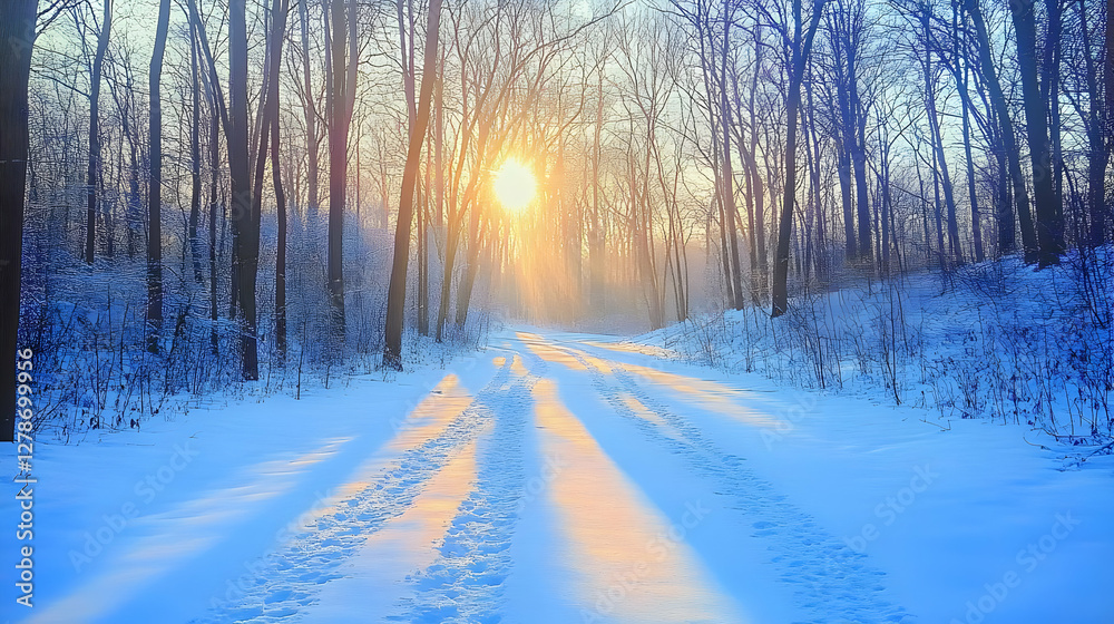 Winter Sunrise Forest Path Illustration Winter Sunrise Forest Path Illustration