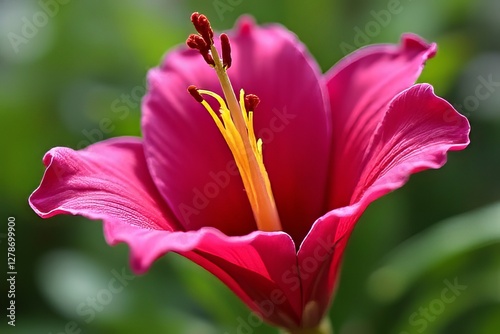 Close-up of a Vibrant Pink Flower with Detailed Stamens