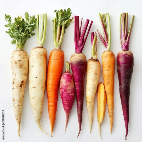 Colorful Carrots and Radishes Arranged photo