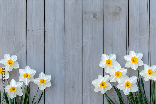 White Daffodils on Gray Woo...
