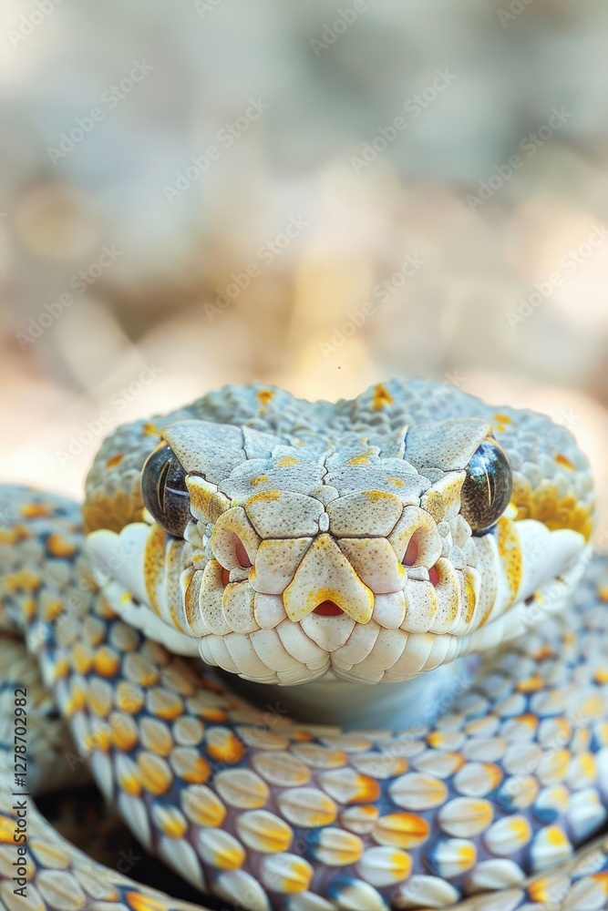 Obraz premium Close-up of a colorful snake, showcasing its intricate scales and facial features.