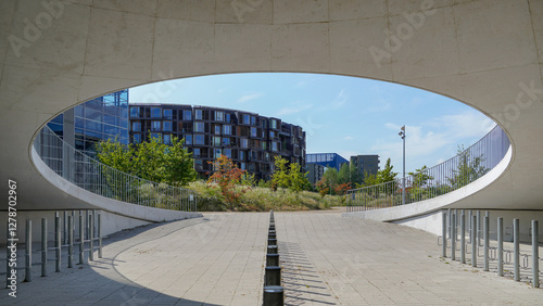 Bicycle parking of the University of Copenhagen with the famous Tietgen studentresidence in the back
