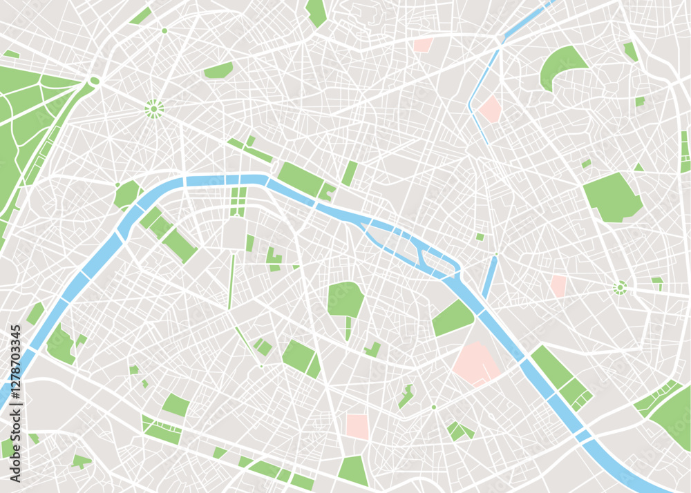 Paris city map, France, vector file