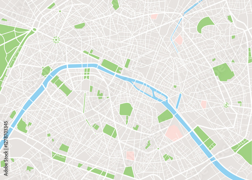 Paris city map, France, vector file
