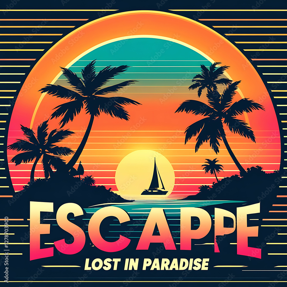 Fototapeta premium Fantastic sunset, palm trees in tropical beach.