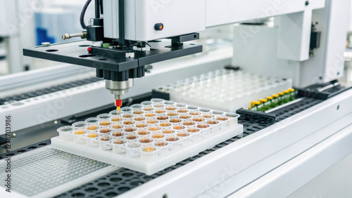 food science technology concept, Automated high throughput screening process with liquid handling system photo