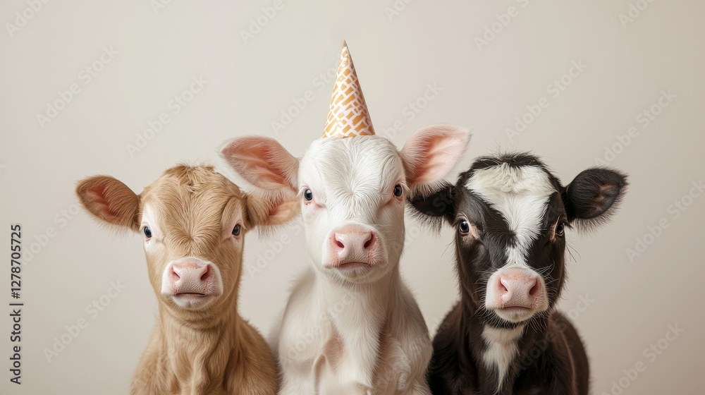 Fototapeta premium Happy farm animals celebrate a birthday bash joyful event poster colorful environment cheerful viewpoint