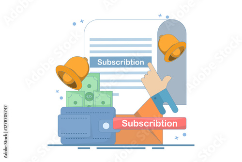 automatic subscription service concept. automatic subscription renewal or payment. subscription renewal. wallet with money. technology and programs. flat style element design illustration.