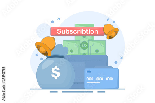 automatic subscription service concept. automatic subscription renewal or payment. subscription renewal. wallet with money. technology and programs. flat style element design illustration.