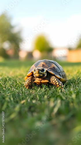 Tortoise in Grassland Photo