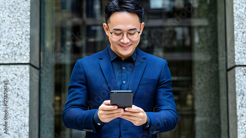 Smiling Businessman Using S...