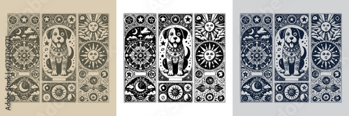 tribal dog vector playing card tattoo design