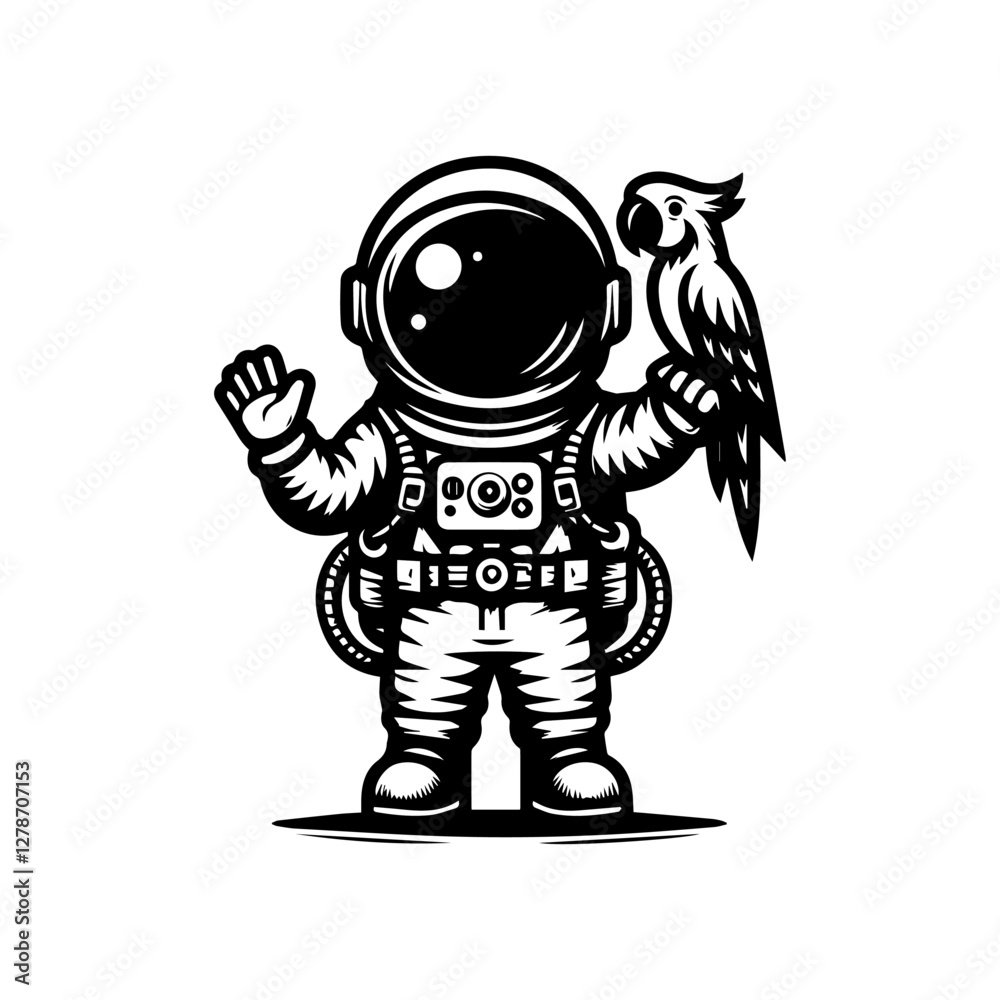 Fototapeta premium astronaut and parrot logo design