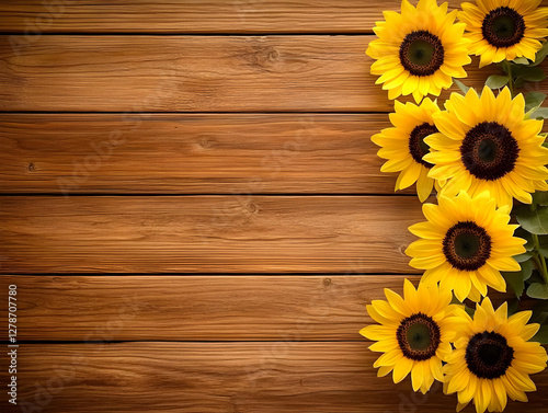 Sunflowers on Wood Backgrou...