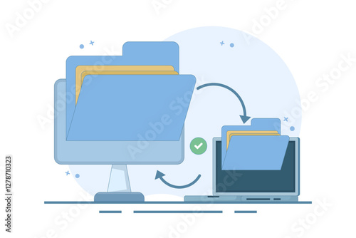 File sharing or file transfer concept. Data transfer, open folder icon, Folder contains documents, Documents transfer files from folder, flat design icon vector illustration.