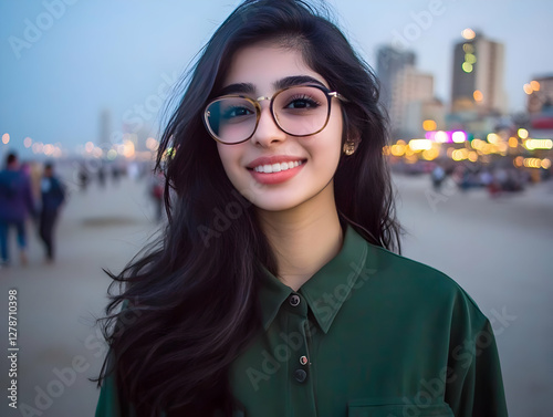 Smiling Woman in Glasses, C...