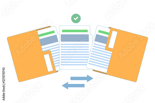 File sharing or file transfer concept. Data transfer, open folder icon, Folder contains documents, Documents transfer files from folder, flat design icon vector illustration.