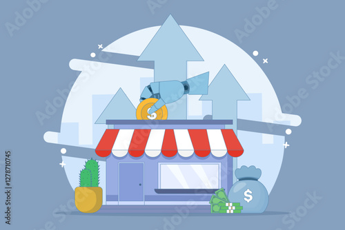 concept of supporting small and medium enterprises. investment or funding to improve and develop local businesses to continue to grow. investors invest money into shops. flat vector illustration.