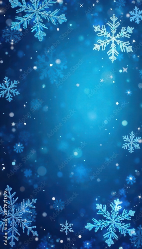 Elegant blue snowflake pattern, winter card background, design, invitation, classic