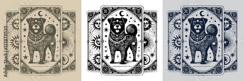 enchanted dog vector playing card tattoo design