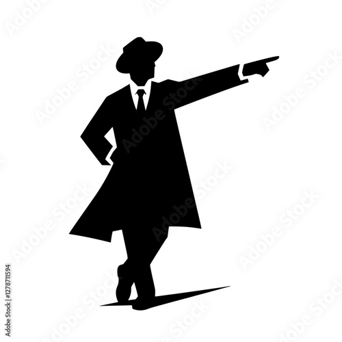 Detective pointing in direction silhouette