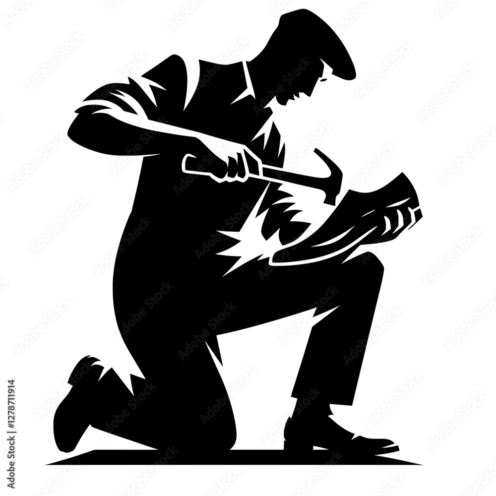 Shoemaker repairing shoes silhouette