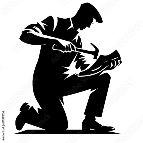 Shoemaker repairing shoes silhouette
