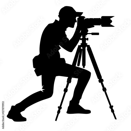 Photographer using camera on tripod silhouette
