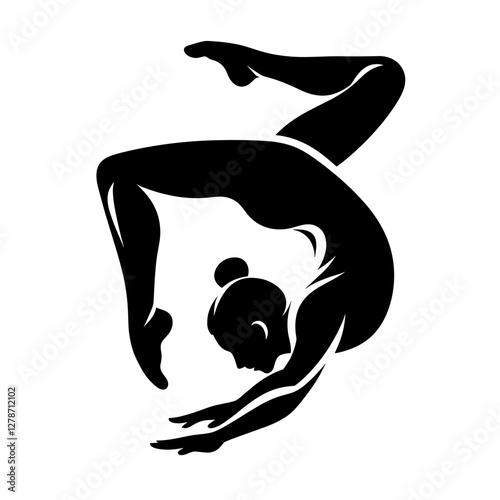 Flexible gymnast in acrobatic pose silhouette