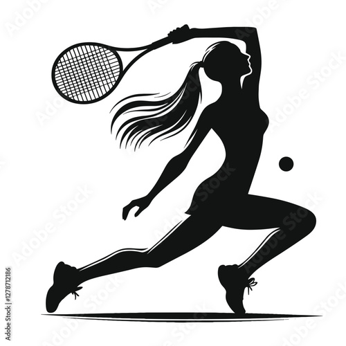 Female tennis player hitting a ball silhouette