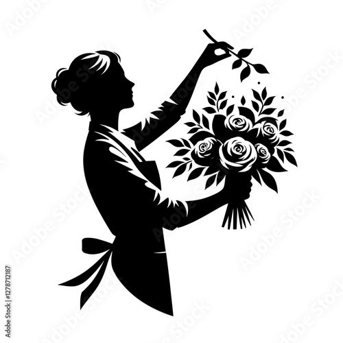 Florist arranging a bouquet silhouette