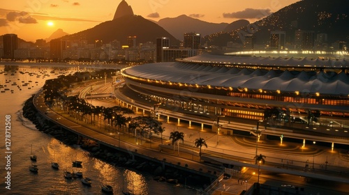 Stunning aerial perspective of maracana stadium and rio de janeiro cityscape at dusk