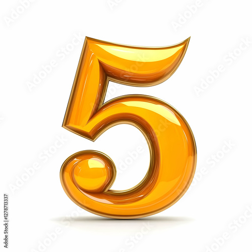 Golden 3D Number Five Illus...