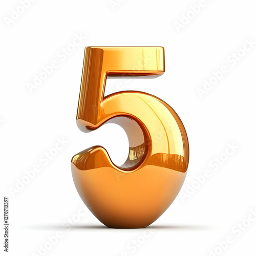Golden 3D Number Five Illus...