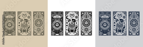 geometric dog vector playing card tattoo design