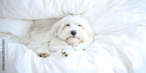 White Dog Sleeping in White...