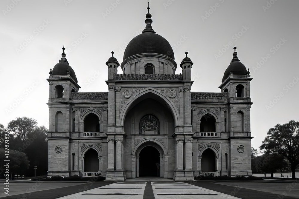 Majestic Black and White Architectural Structure, Ancient Building Exterior, Historical Landmark Majestic Black and White Architectural Structure, Ancient Building Exterior, Historical Landmark