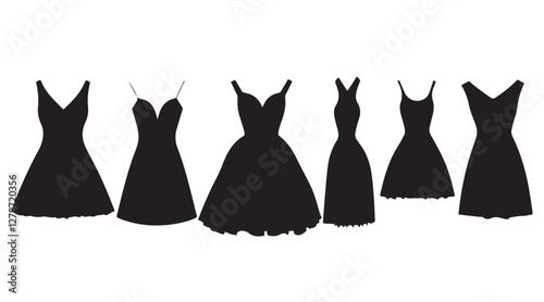 Hand drawn fashion illustration clothing set. Classic black dress. Flat style