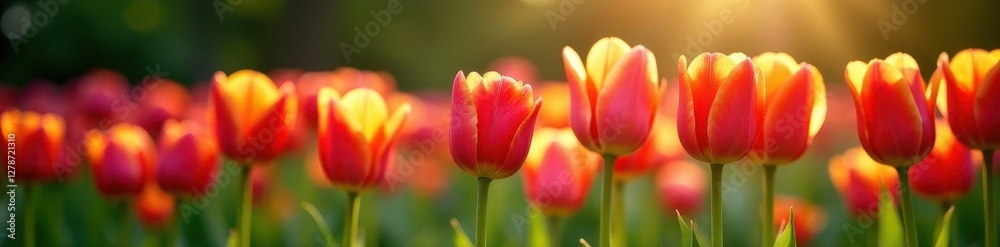 Sunlit tulips showcasing diverse colors at Brooklyn Botanic Garden , flowers, ny Sunlit tulips showcasing diverse colors at Brooklyn Botanic Garden , flowers, ny