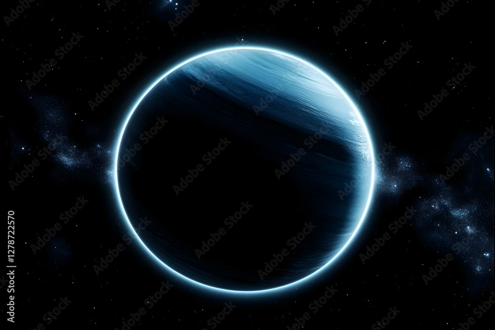 Fototapeta premium Glowing Blue Planet in Space, 3D Illustration