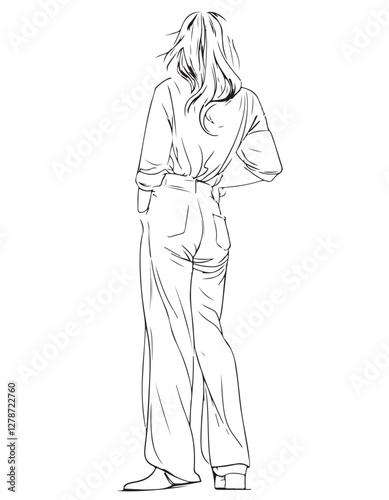 Fashion illustration, abstract girl in pants sketch
