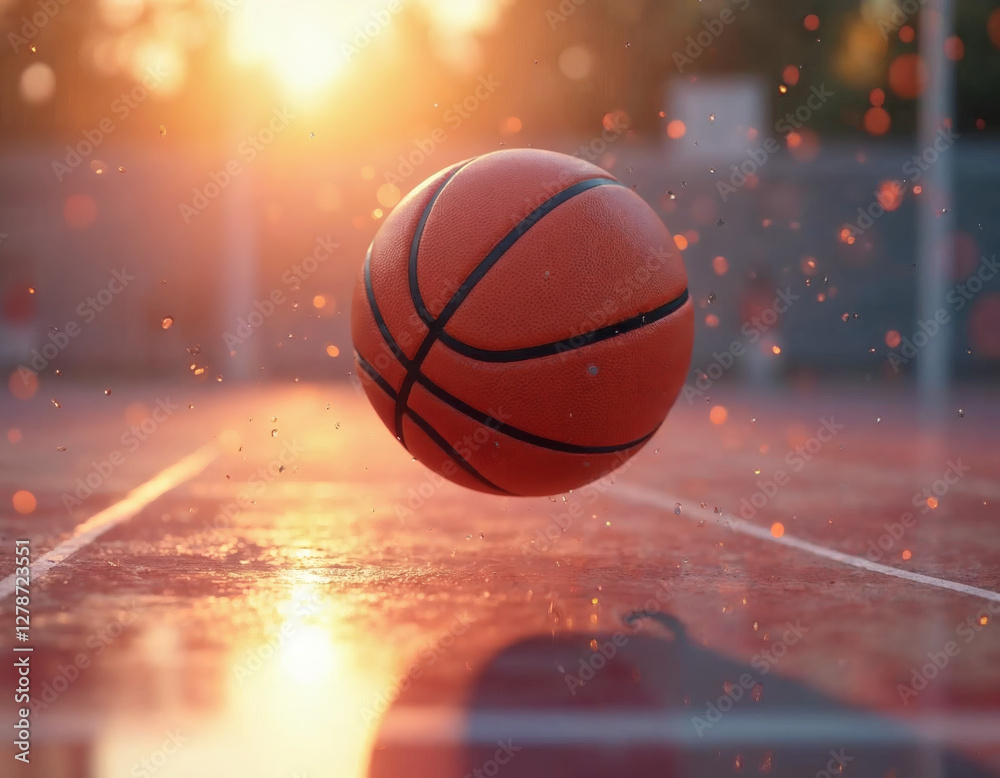 Dynamic Basketball Floating in Smoke and Sparks with Dramatic Lighting Dynamic Basketball Floating in Smoke and Sparks with Dramatic Lighting