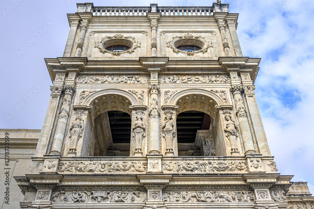 Medieval stone architecture of the Casa Consistorial or City Hall, Seville, Spain. Medieval stone architecture of the Casa Consistorial or City Hall, Seville, Spain.