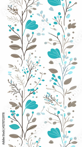 Teal and Gray Floral Illust...